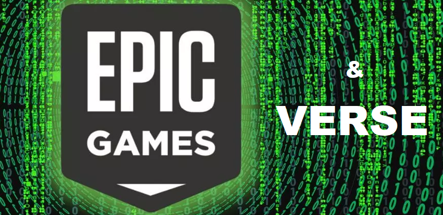 code from the matrix illustration shaping the titles of epic games and the verse programming language