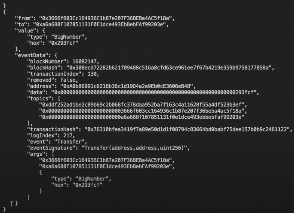 USDC ethers.js events data structure graph