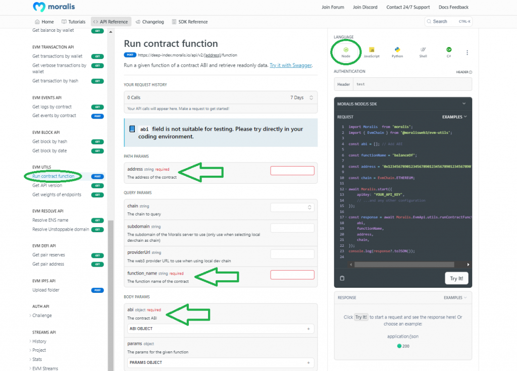 run contract function documentation page with js alternative