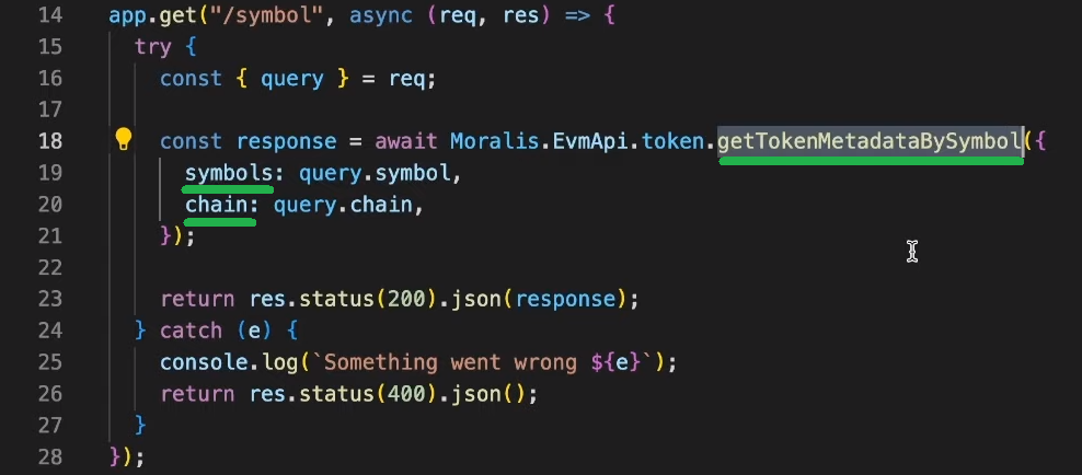 getTokenMetadataBySymbol endpoint inside visual studio code
