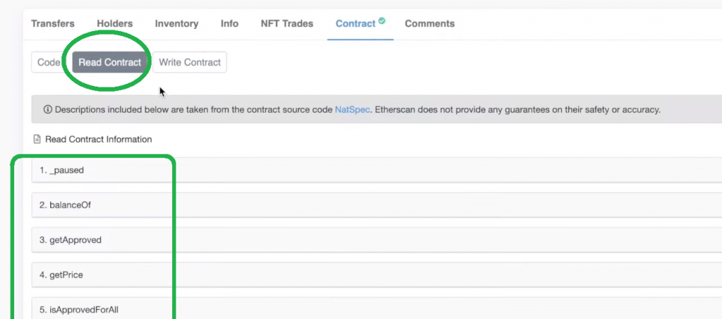 read contract page with five information data columns