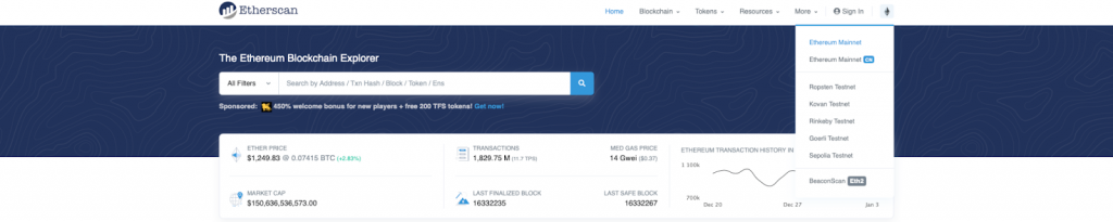 Etherscan landing page