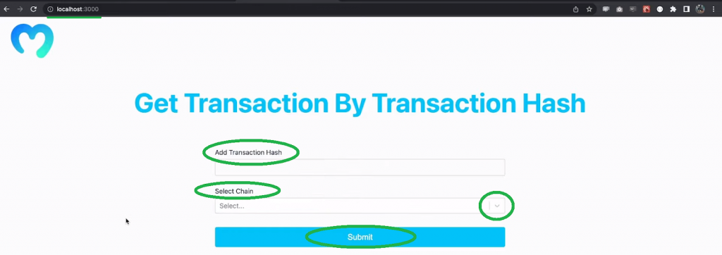 Landing page of the Get Ethereum Transaction Details dapp showing title and entry fields