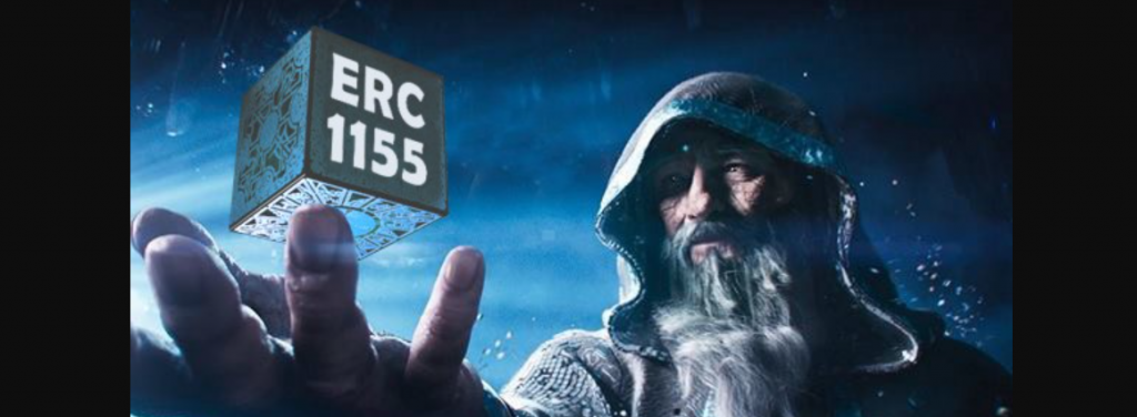 Wizard holding a ERC1155 cube