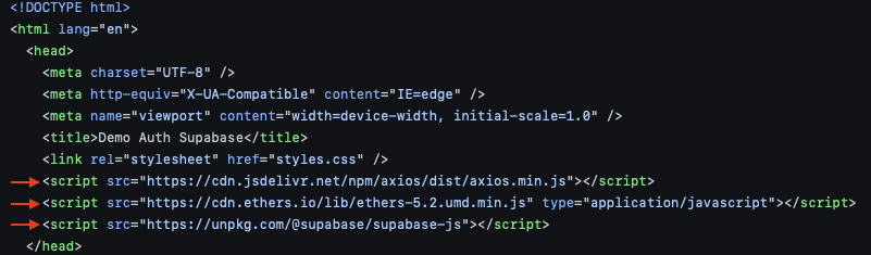 Scripts showing the Supabase Authentication flow code