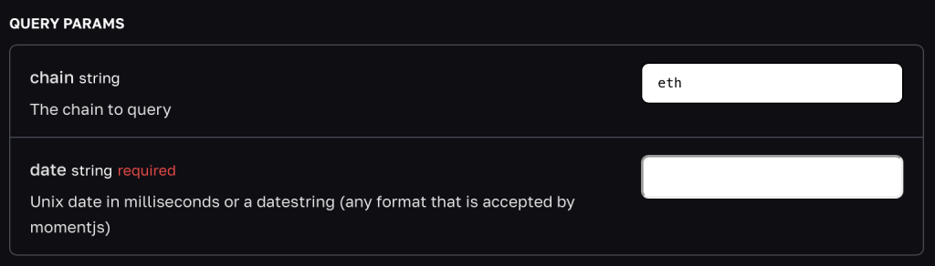 Input fields for the endpoint parameters