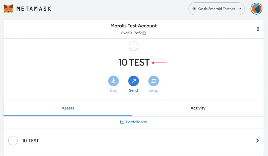 10 Testnet Oasis Tokens in MetaMask