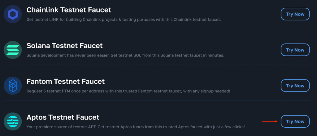 Aptos Testnet Faucet button 