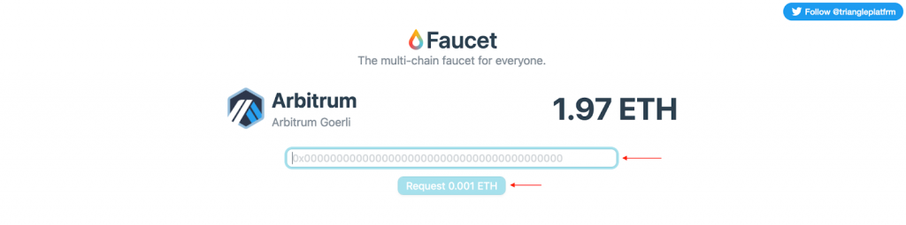 Arbitrum Faucet Landing Page with Input Fields