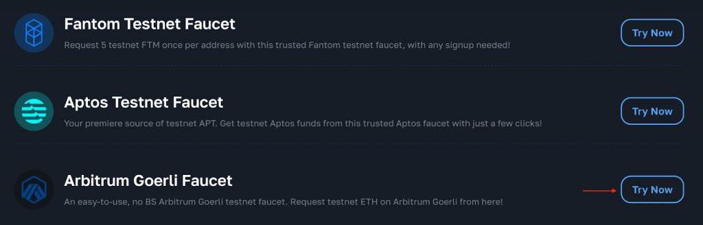 Arbitrum Faucet and Arbitrum Goerli Faucet Button