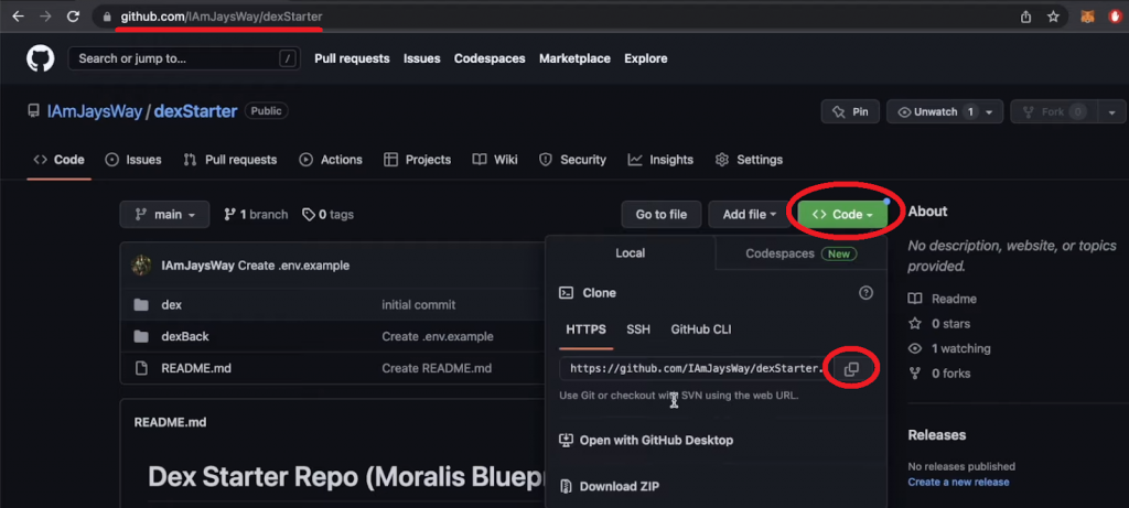 GitHub page showing how to clone our project to create a DEX