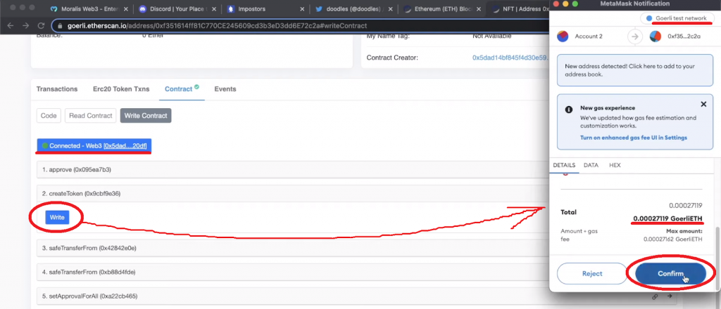 Confirm NFT Smart Contract Mint Action on MetaMask