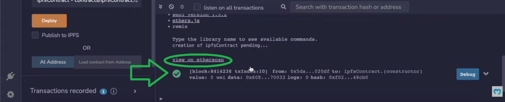 Confirmation of executed IPFS Ethereum smart contract