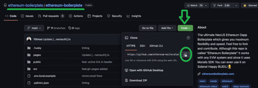 Cloning the Ethereum Boilerplate tool on GitHub