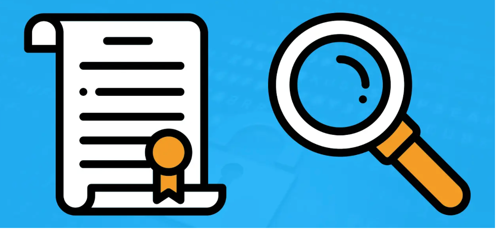 Illustrative image - Magnifying glass and a smart contract illustrating auditing services and smart contract security best practices