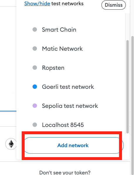 MetaMask Add Network Button