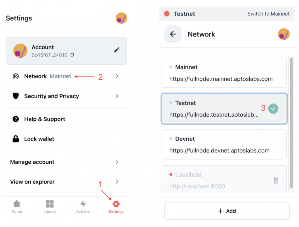 MetaMask module adding the Aptos Testnet