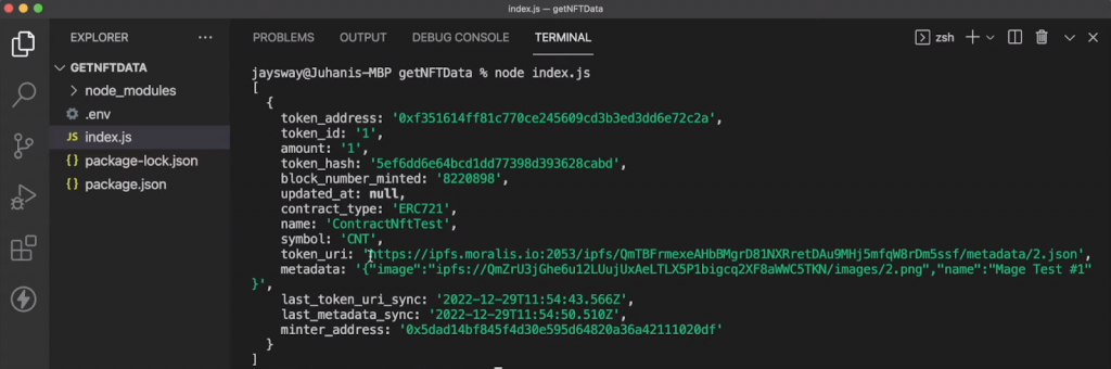 Result of Running our NFT Smart Contract Example