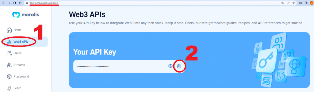 2-Step Process - Click Web3 APIs Followed by Copy Button