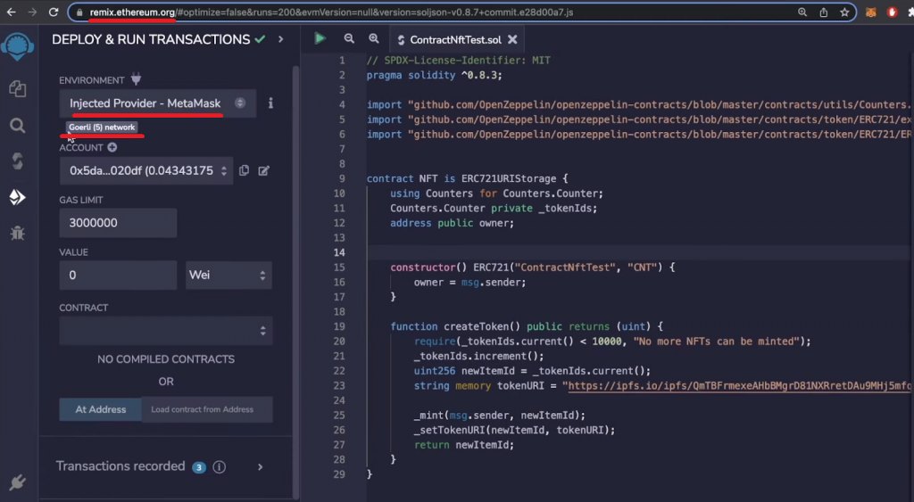 Create an ERC721 NFT on Remix IDE