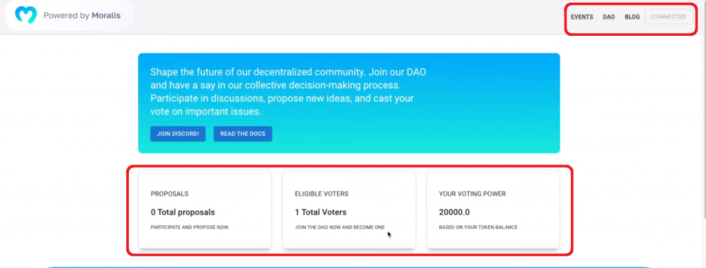 DAO Landing Page with Voting, Proposals Elements