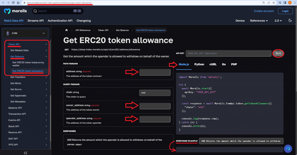 Documentation Page Showing Token Allowance Checker Code