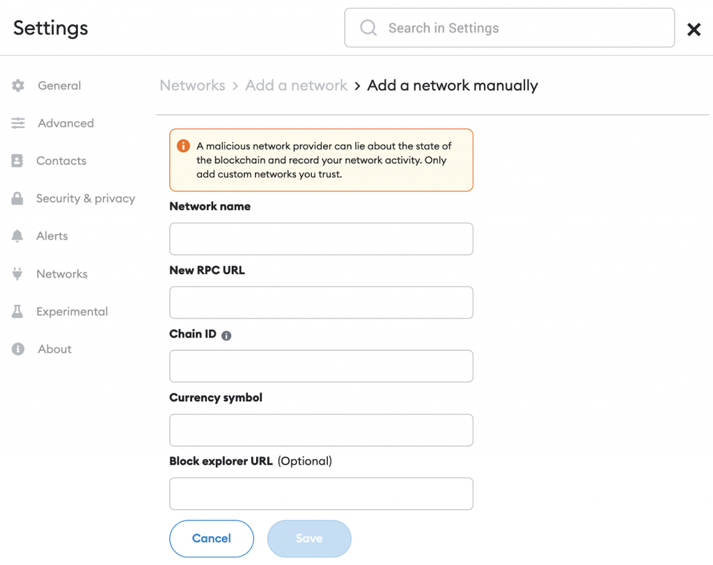 Network Details Input Fields