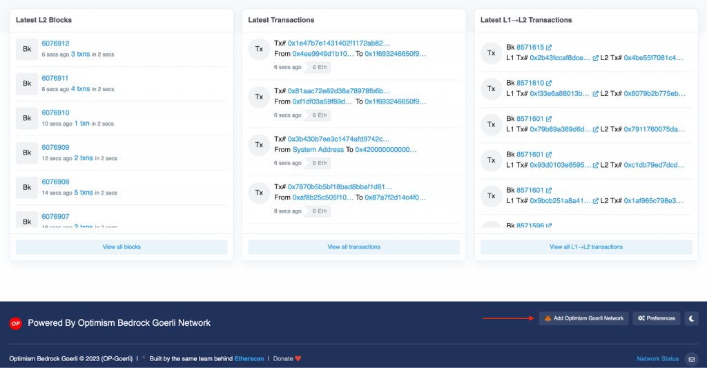 Optimism Goerli Testnet on Etherscan