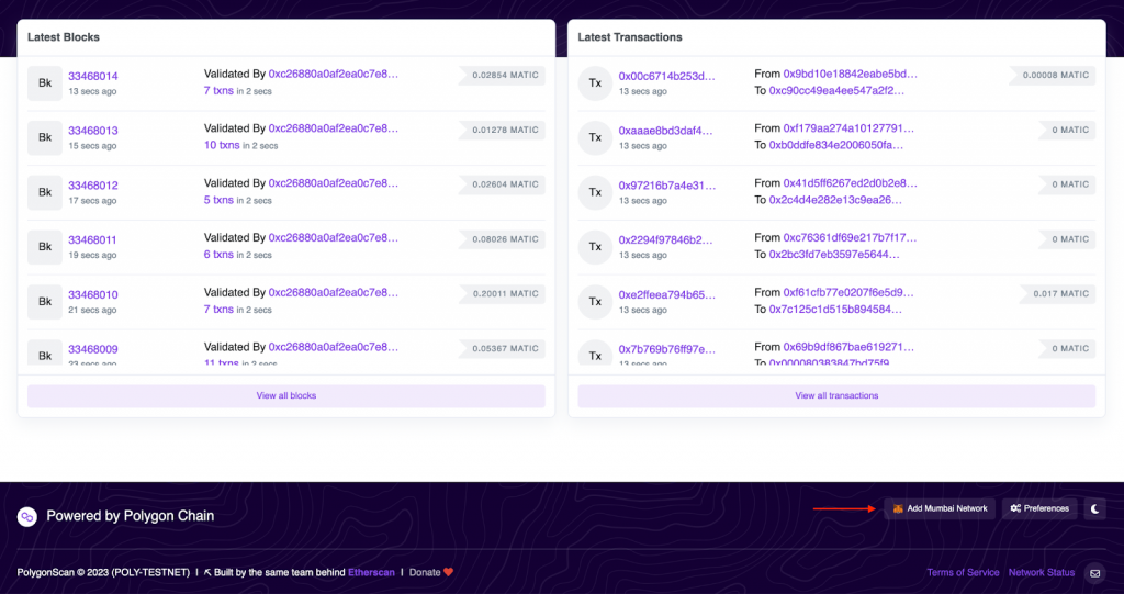 PolygonScan Landing Page to Add Mumbai