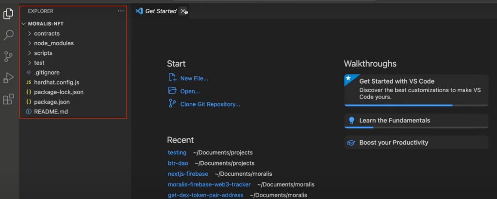Visual Studio Code File Tree for Creating an ERC721 NFT Project