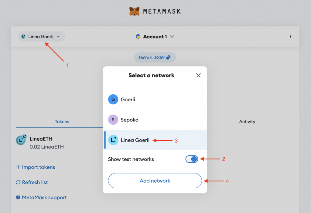 Adding the Linea Goerli testnet to MetaMask