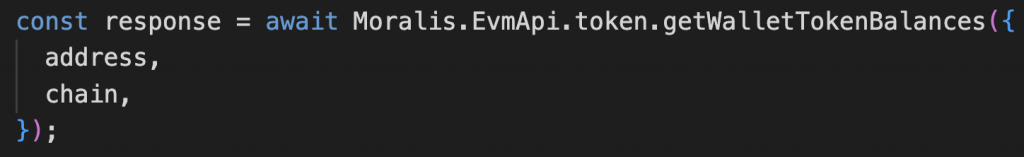 Code calling the getWalletTokenBalances() endpoint