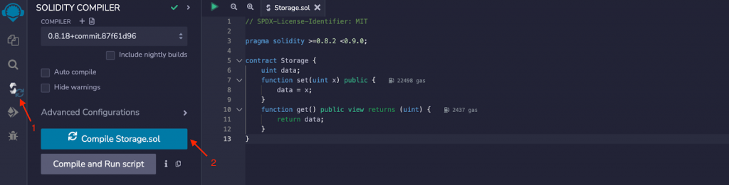 Compiling and deploying the smart contract in Solidity using Remix