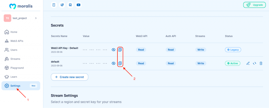 Copying the Token API key