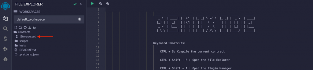 Remix - Storage.SOL smart contract folder with code