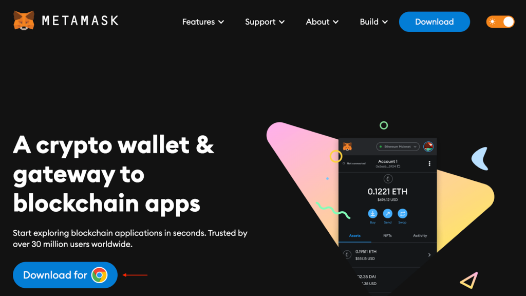 Step 1- Get a Web3 Wallet (Showing MetaMask landing page)