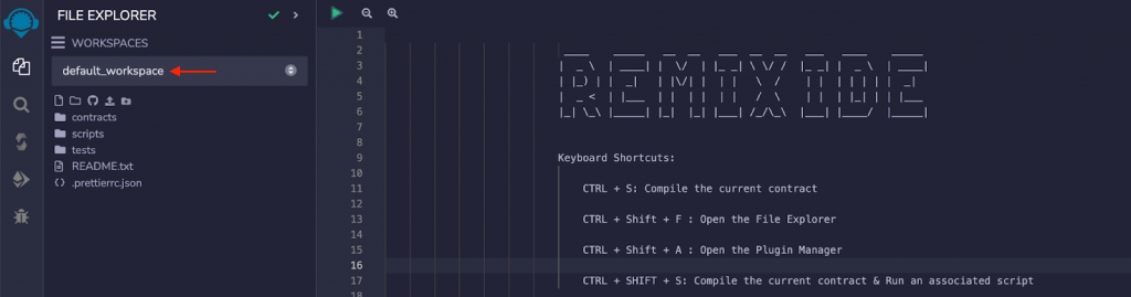 workspace called ”default_workspace” in Remix to write smart contract in Solidity