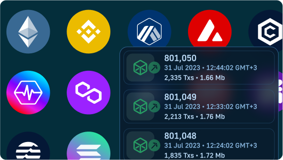 Art image showing components of a blockchain API - Also showing code examples