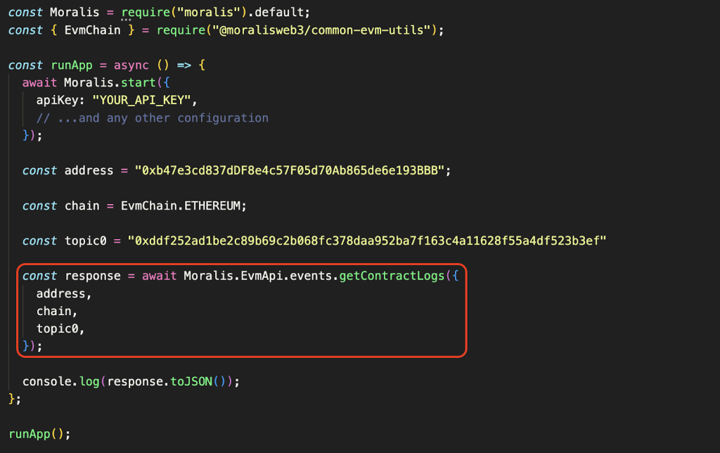 Chain, address, and topic0 parameters for the getLogs ETH method