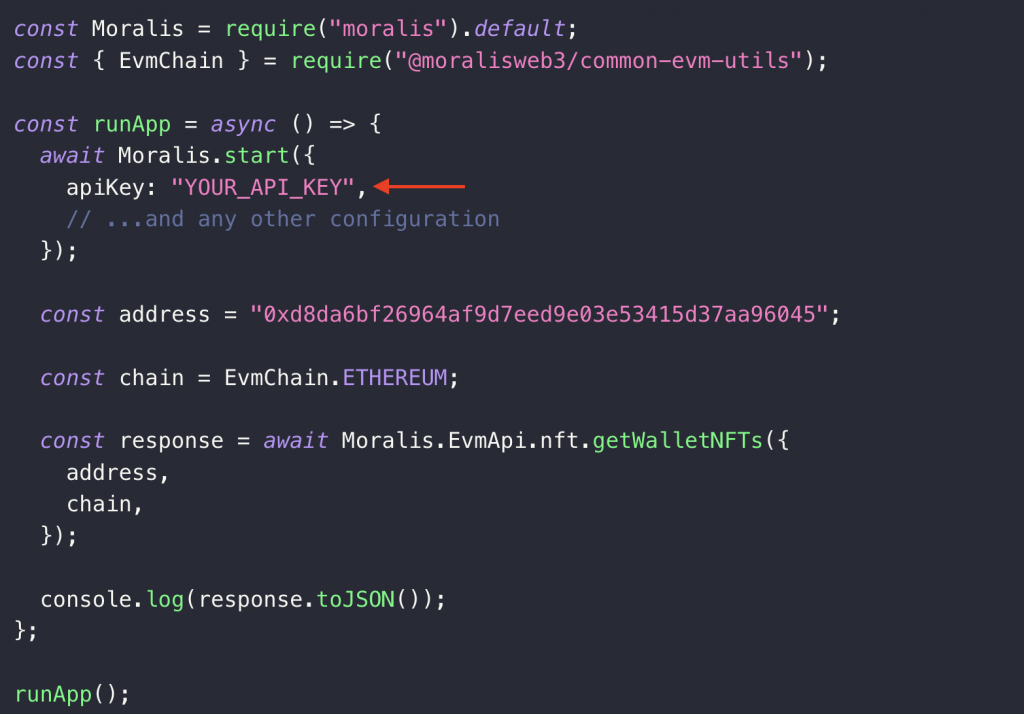 Code parameter where to paste the NFT API key