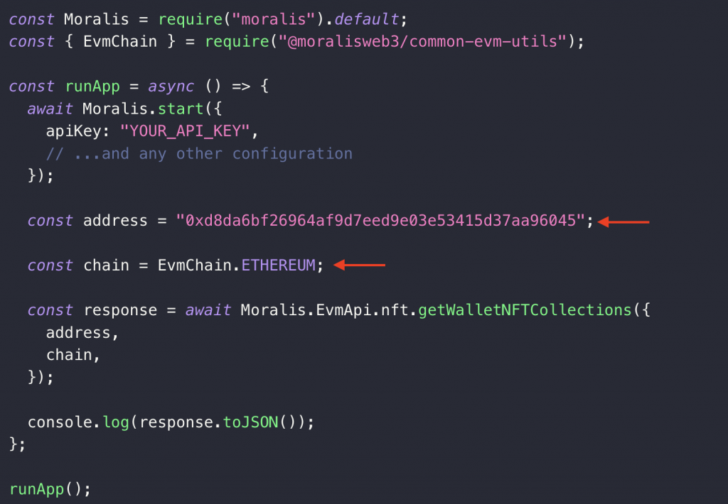 Configuring the chain and address parameters for the collections in question