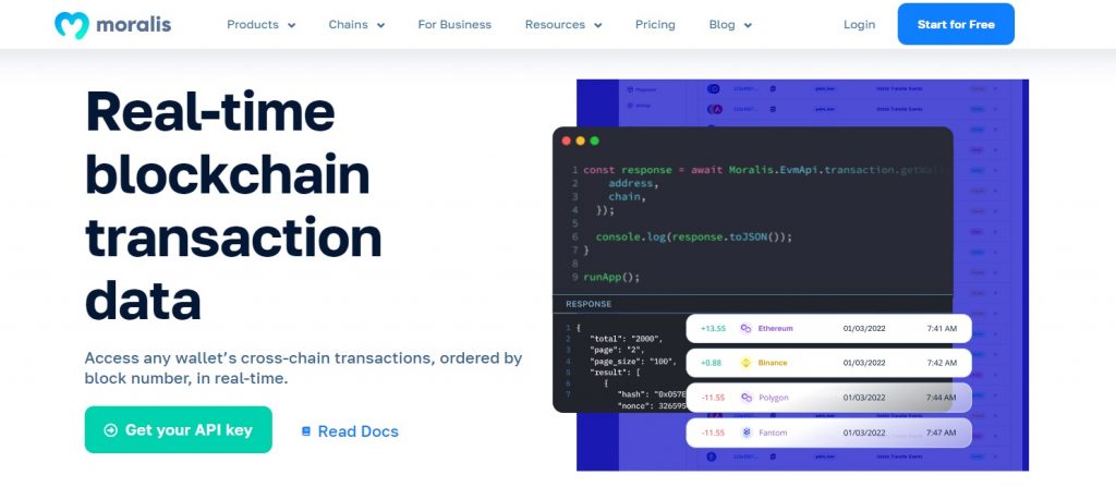 Moralis Landing Page Showing Moralis APIs Use Cases