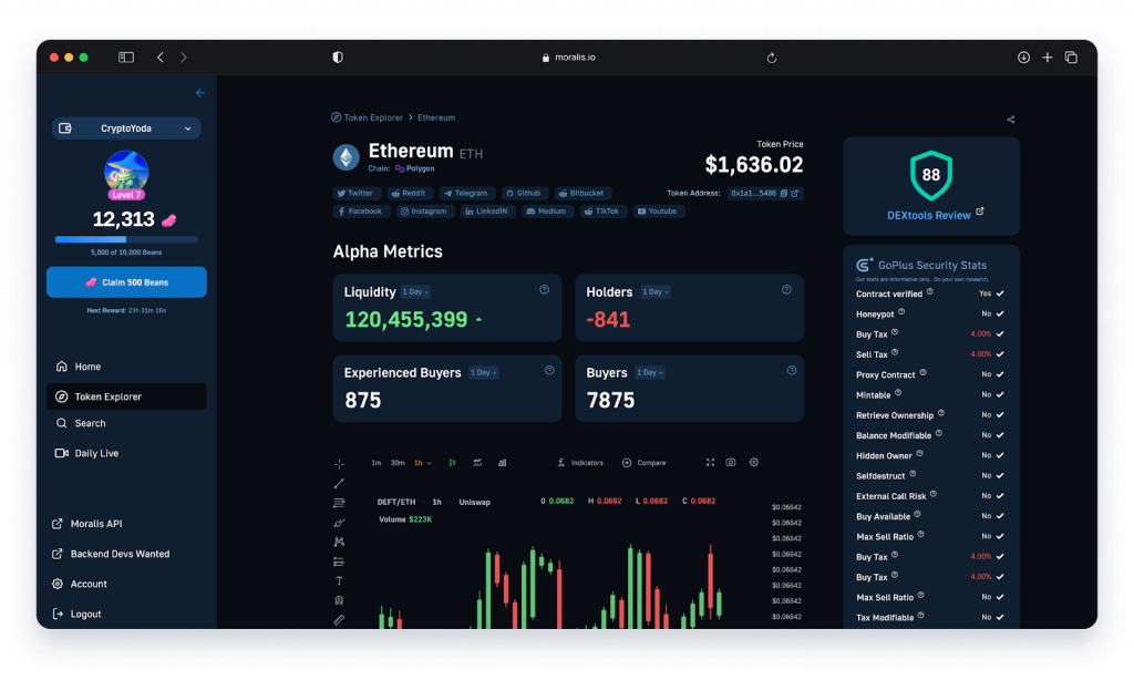 Moralis Money Landing Page - Web3 Market Data Example