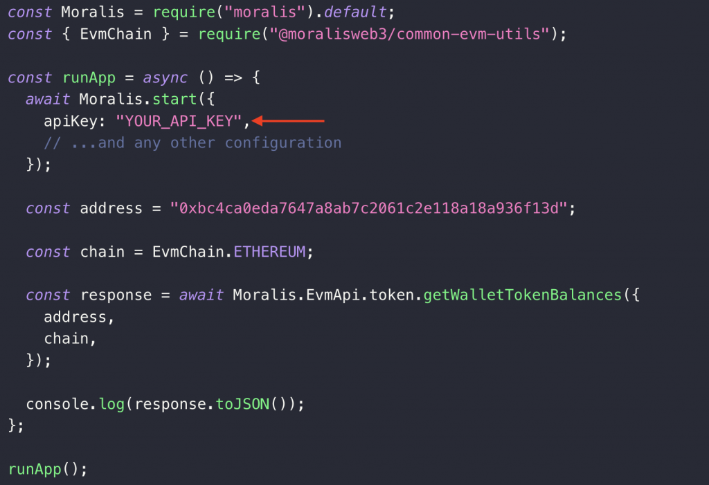 Showing source code and where to paste the API key for ERC20 token address