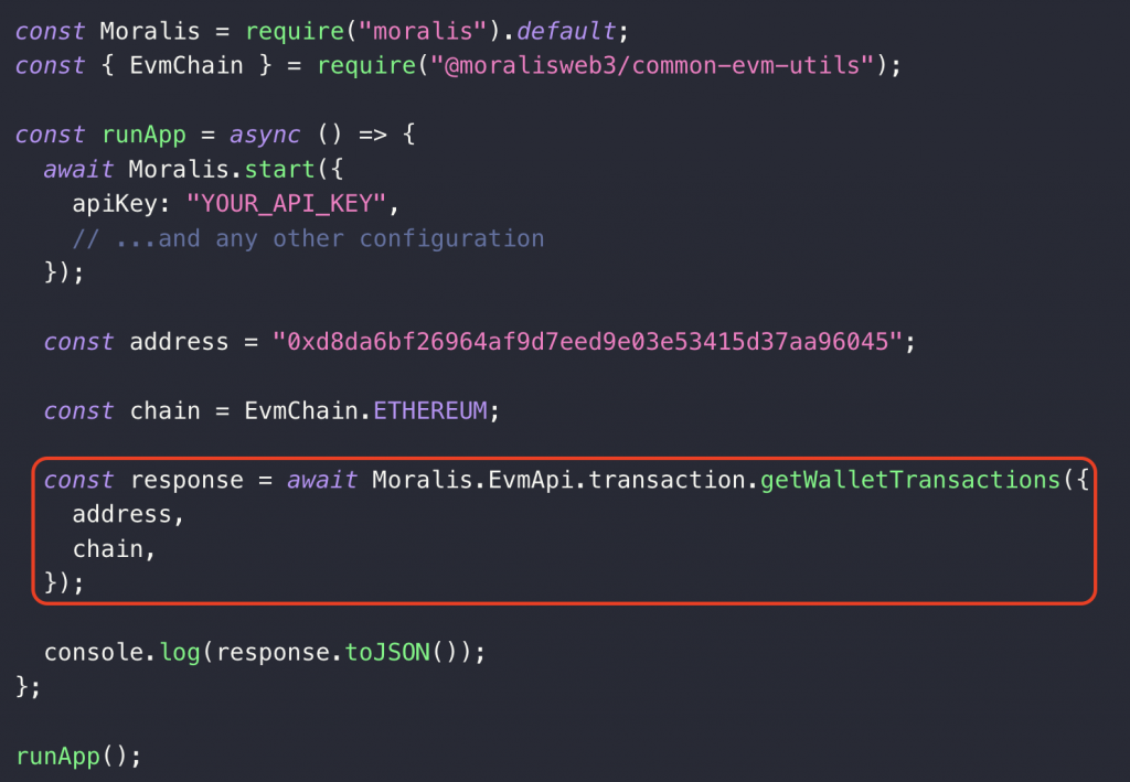 pass address and chain as parameters when calling the getWalletTransactions() endpoint for crypto address label