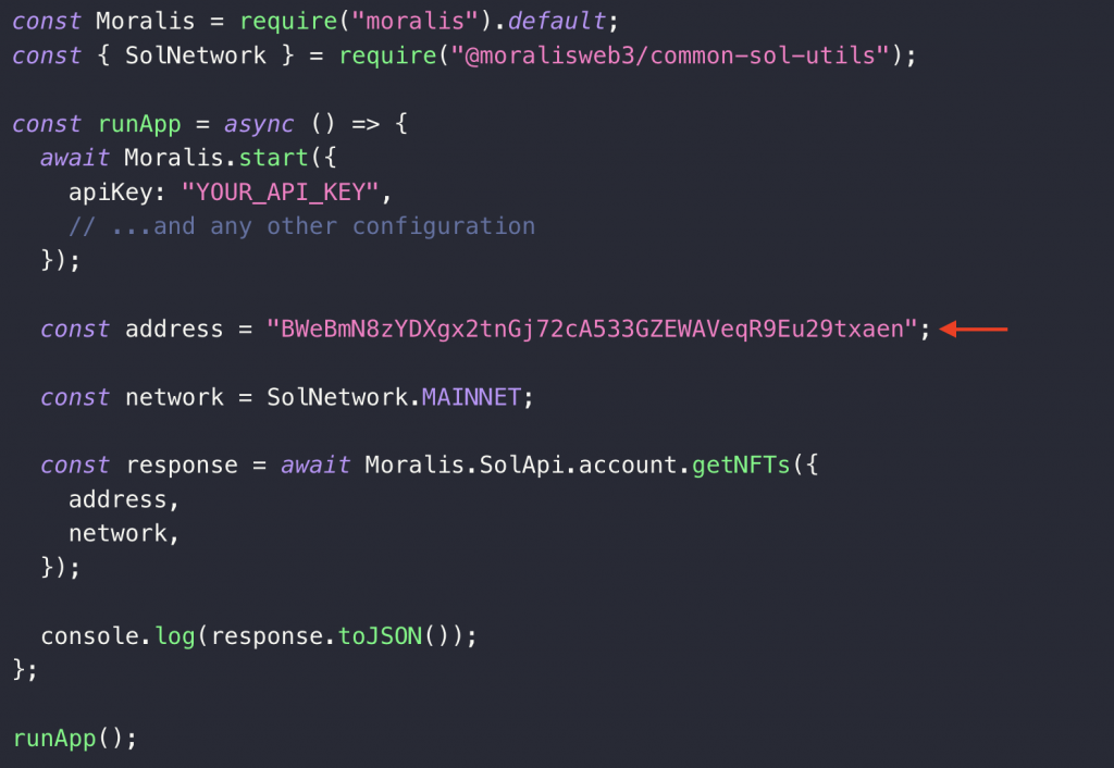 Changing the address parameter to query the NFT balance using the Solana and EVM API