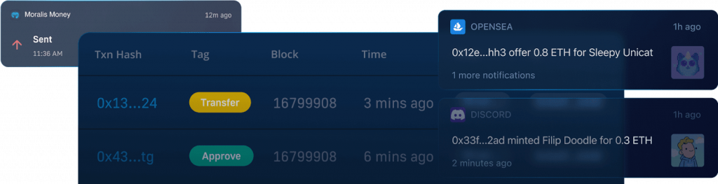 Components of Moralis Streams API enabling devs to build wallet trackers for real-time data