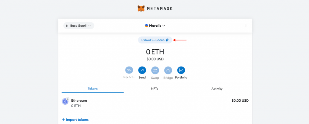 Copying Base Testnet MetaMask Address