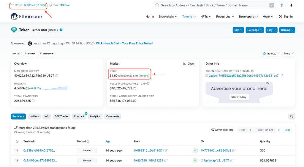 Etherscan Block Explorer API Example on get the price of any token