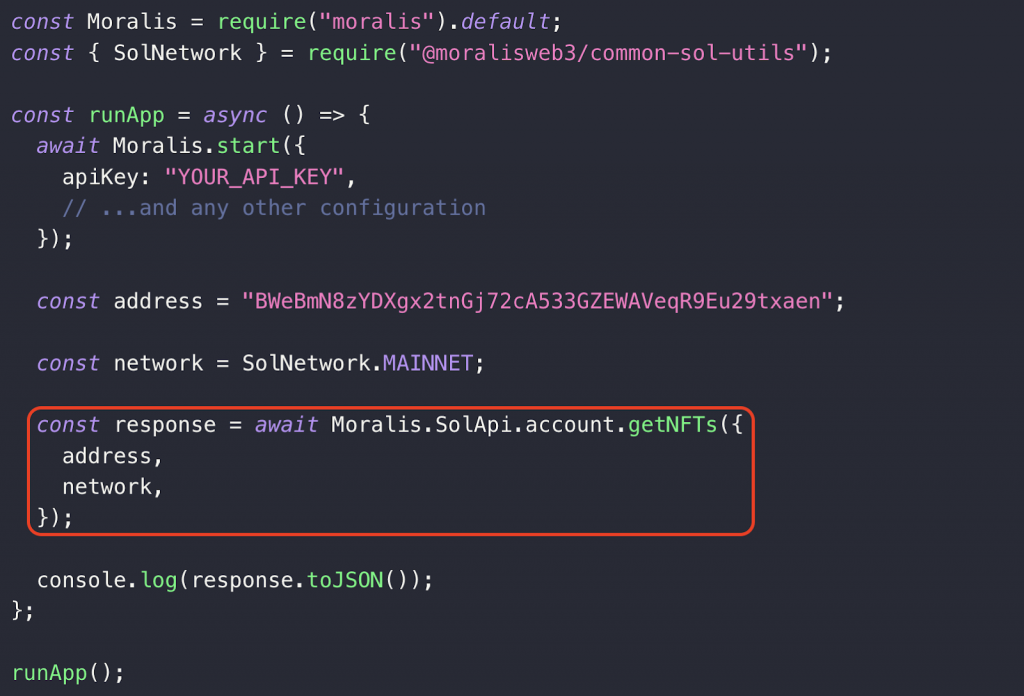 Passing the address and chain parameter for the API call